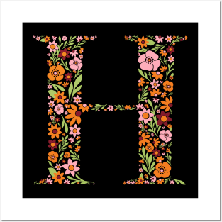 Retro Floral Letter H Posters and Art